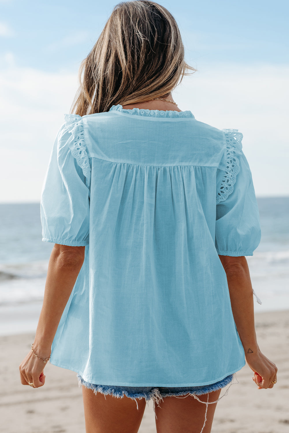 Luna Lace Women's Embroidered Puff Sleeves Blouse
