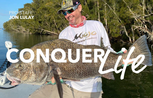 Photo of MSC ProStaff Jon Lulay holding his morning catch and exhibiting what it looks like to Conquer Life!