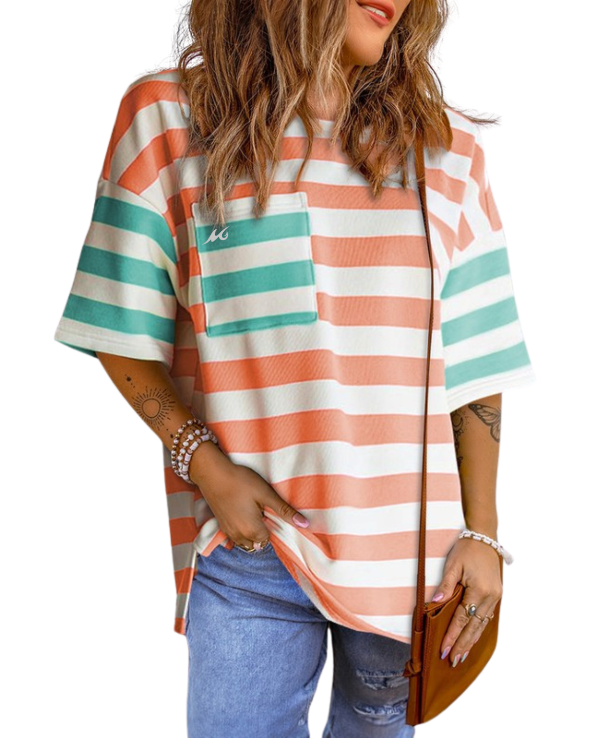 Shoreline Stripes Women's Drop Sleeve Tee With Pocket