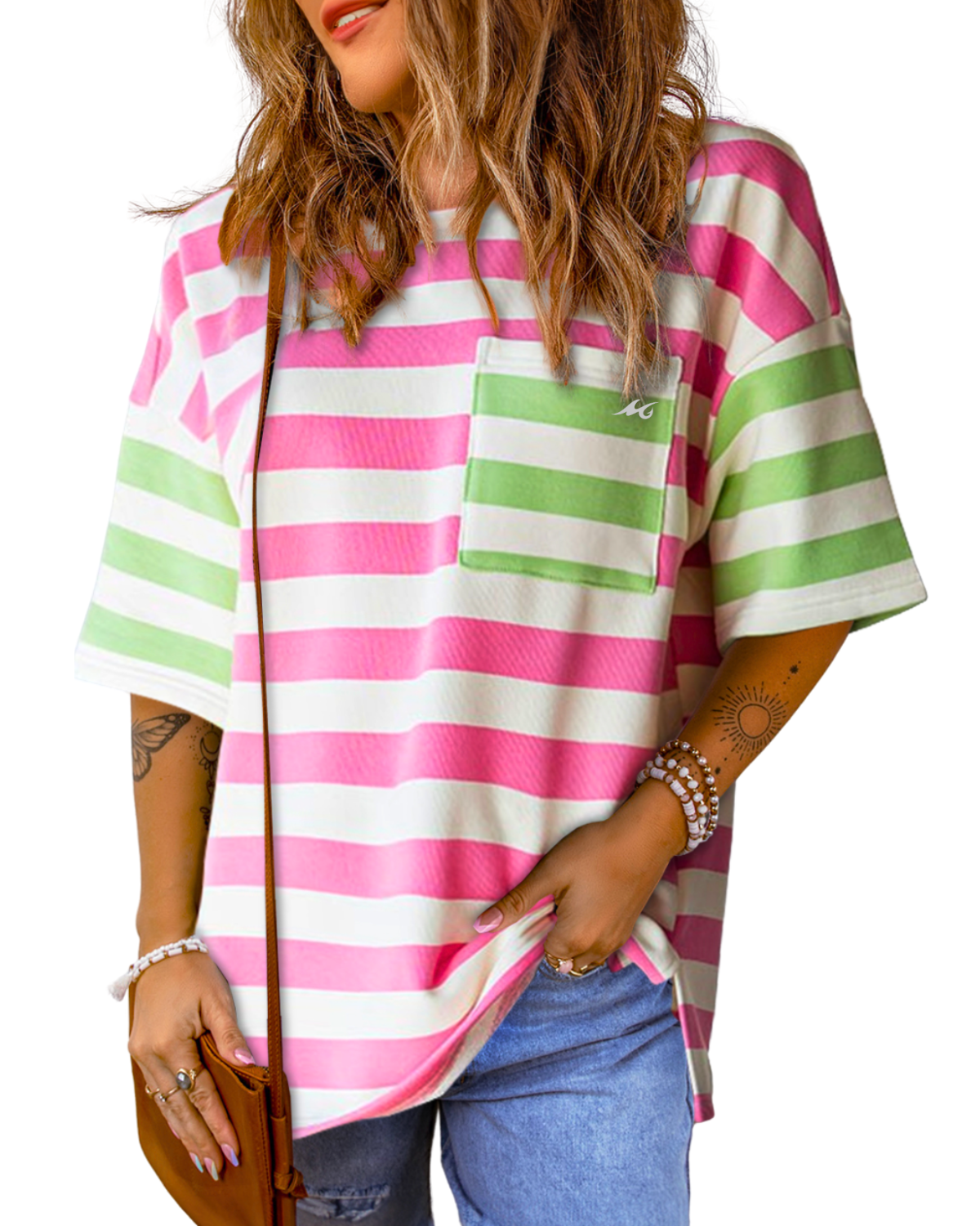 Shoreline Stripes Women's Drop Sleeve Tee With Pocket