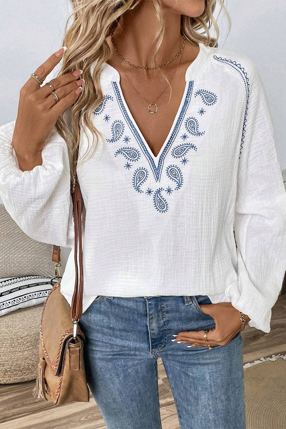 Seawind Paisley Women's Blouse With Embroidery