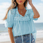 Luna Lace Women's Embroidered Puff Sleeves Blouse
